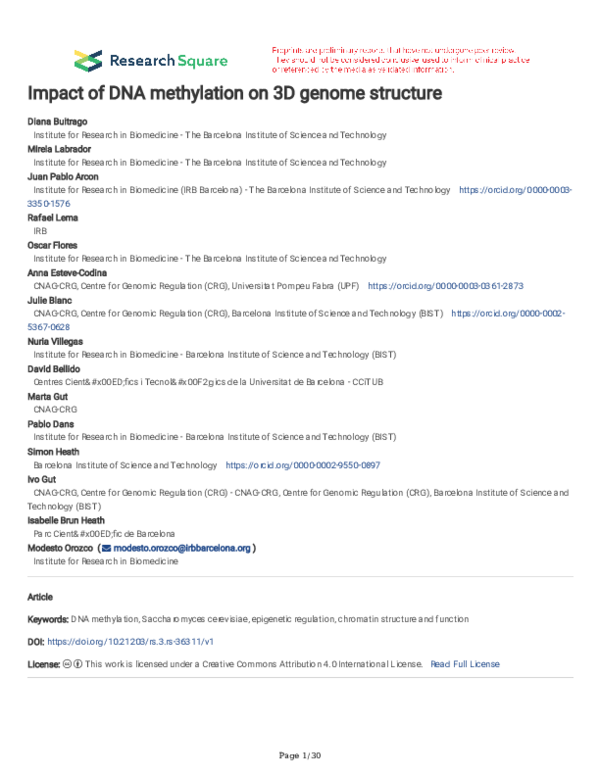 (PDF) Impact of DNA methylation on 3D genome structure