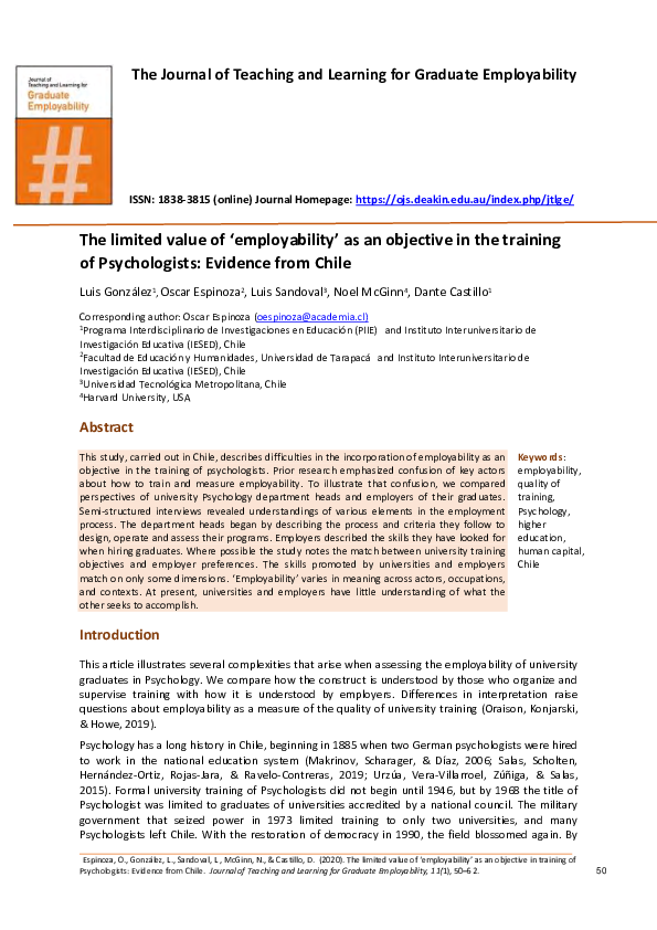 (PDF) The Journal of Teaching and Learning for Graduate Employability