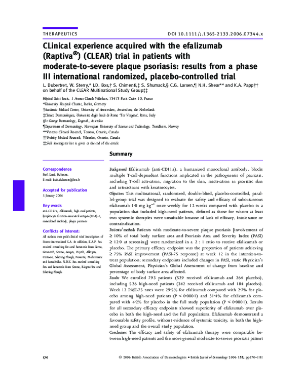 (PDF) CLinical experience acquired with the efalizumab (Raptiva ...