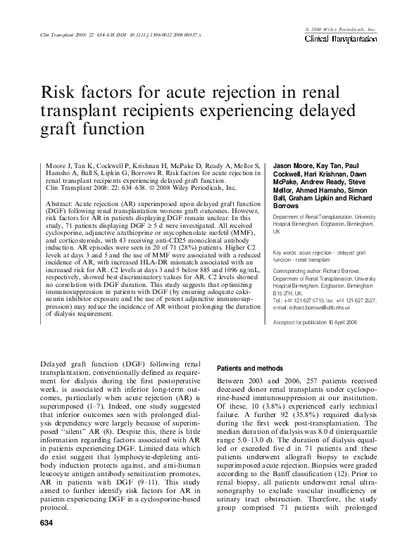 (PDF) Risk factors for acute rejection in renal transplant recipients ...