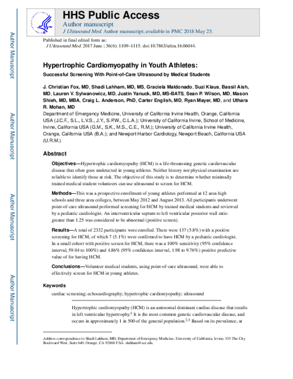 (PDF) Hypertrophic Cardiomyopathy in Youth Athletes