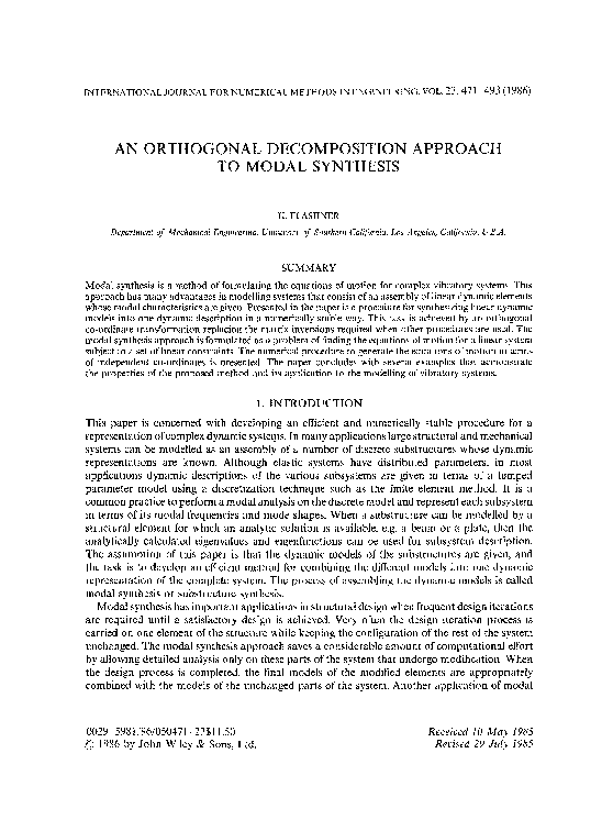 (PDF) An orthogonal decomposition approach to modal synthesis