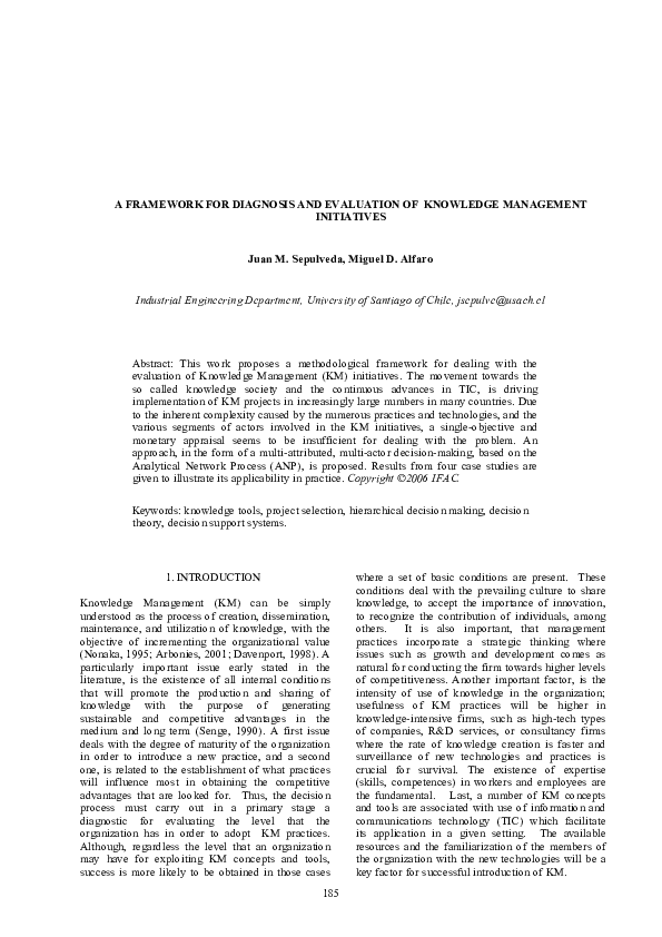(PDF) A Framework for Diagnosis and Evaluation of Knowledge Management ...