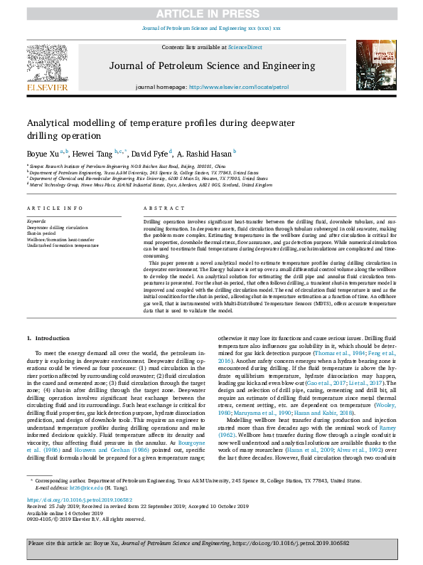 (PDF) Analytical modelling of temperature profiles during deepwater ...