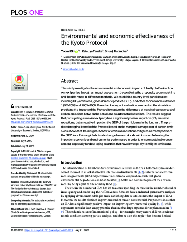 (PDF) Environmental and economic effectiveness of the Kyoto Protocol