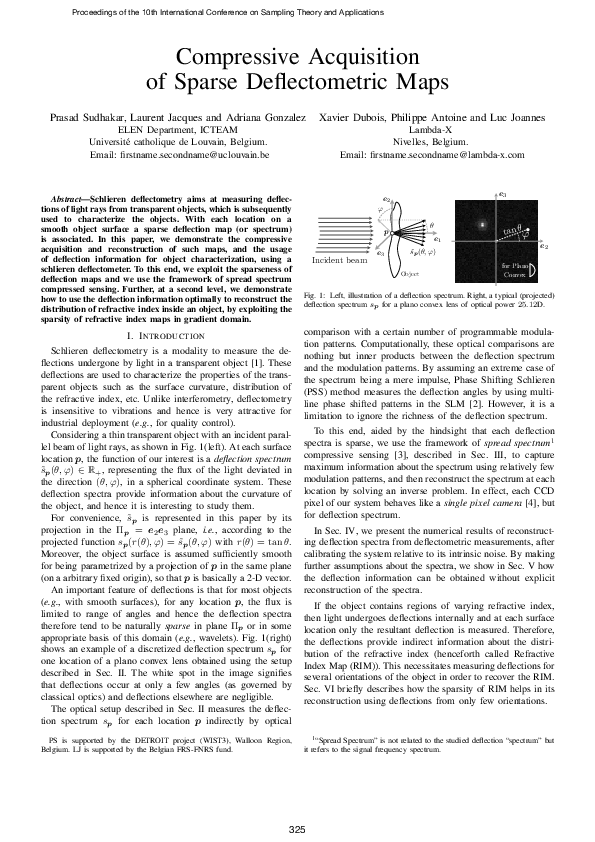 (PDF) Compressive Acquisition Of Sparse Deflectometric Maps