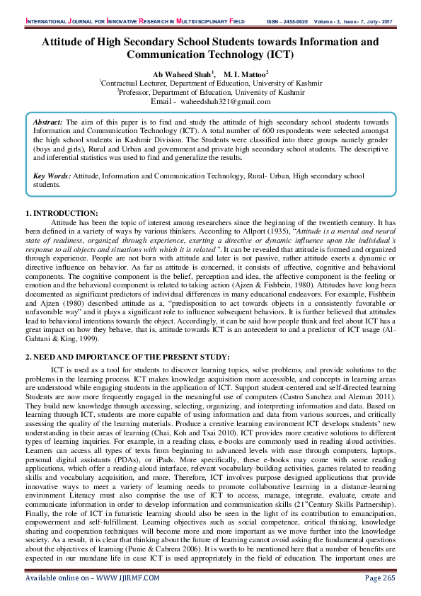 (PDF) Attitude of High Secondary School Students towards Information ...
