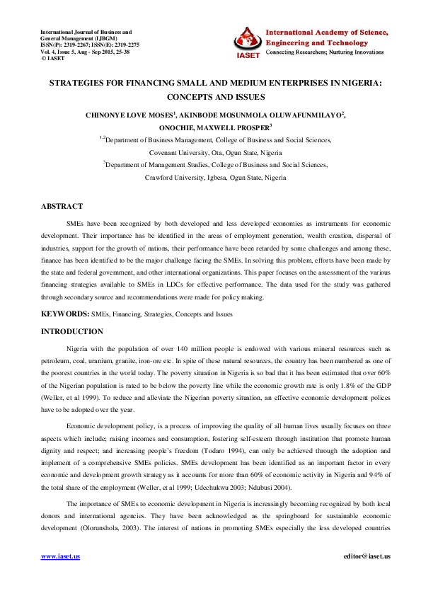 (PDF) Strategies for Financing Small and Medium Enterprises in Nigeria ...