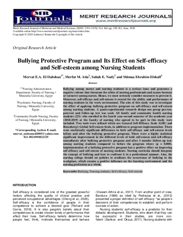 (PDF) Bullying Protective Program and Its Effect on Self-efficacy and ...