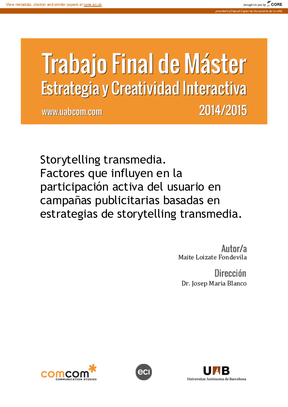 (PDF) Cita en Loizate Fondevila, M. (2015). Storytelling transmedia ...