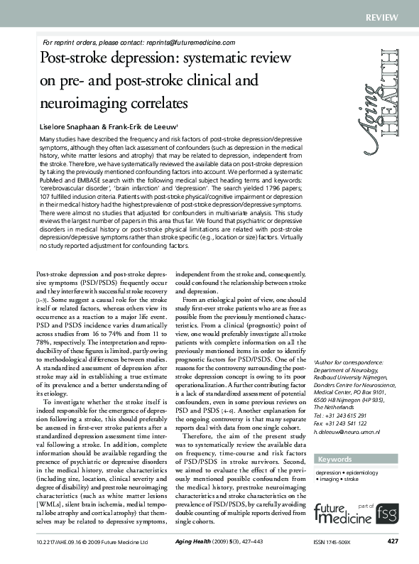 (PDF) Post-stroke depression: systematic review on pre- and post-stroke ...