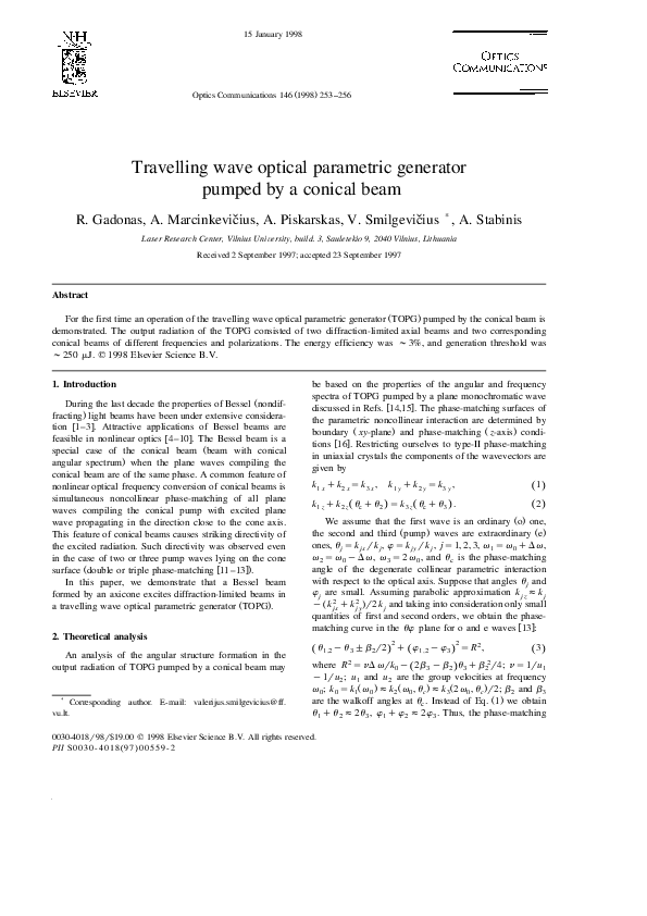 (PDF) Travelling wave optical parametric generator pumped by a conical beam