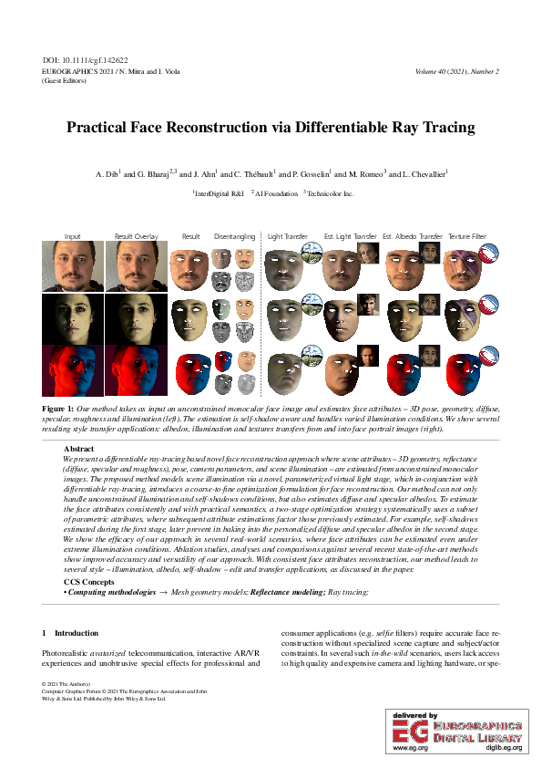 (PDF) Practical Face Reconstruction via Differentiable Ray Tracing