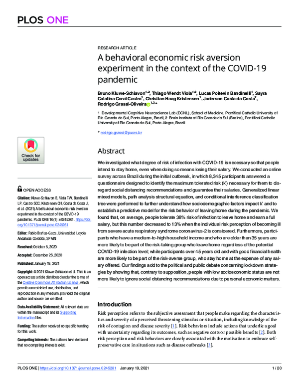 (PDF) A behavioral economic risk aversion experiment in the context of ...