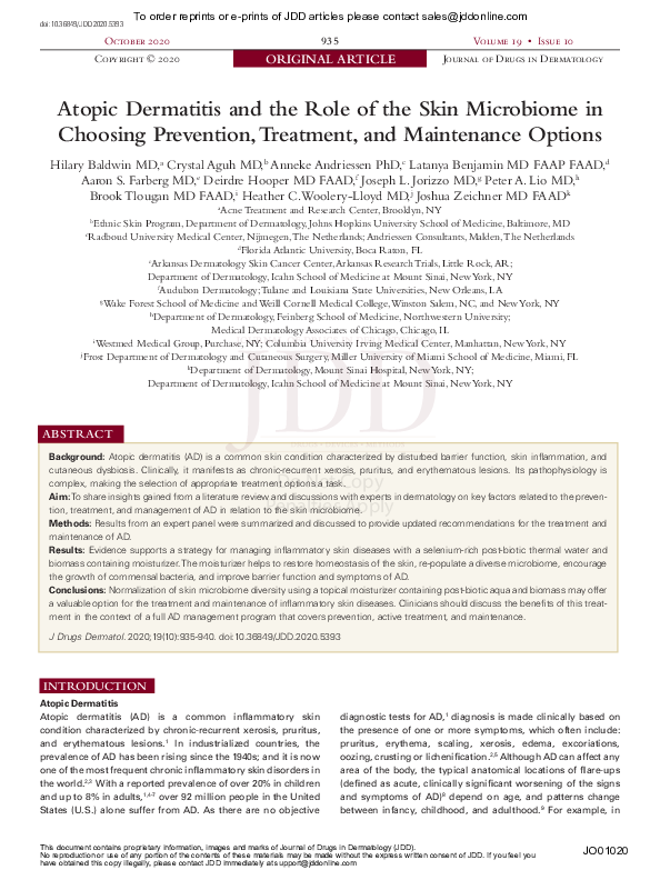 (PDF) Atopic Dermatitis and the Role of the Skin Microbiome in Choosing ...