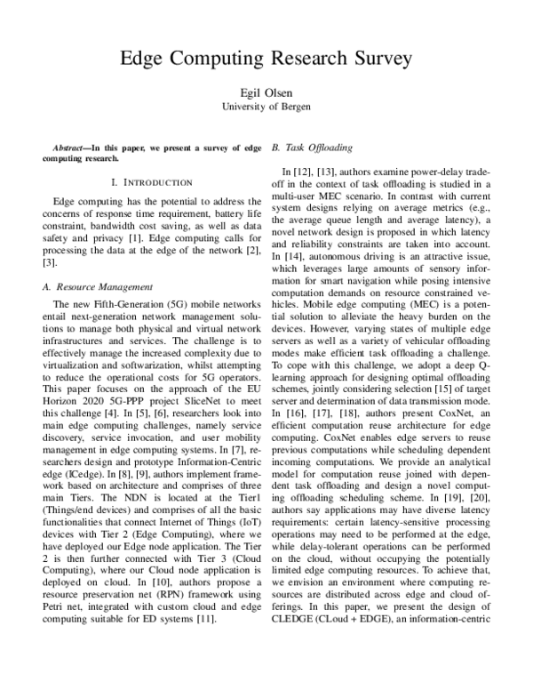 (PDF) Edge Computing Research Survey