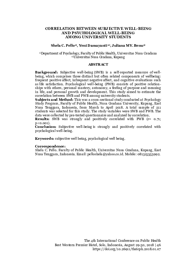 (PDF) Correlation Between Subjective Well-Being and Psychological Well ...