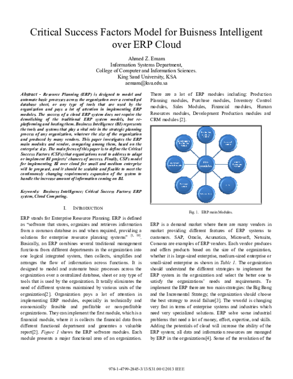 (PDF) Critical Success Factors Model for Business Intelligent over ERP ...