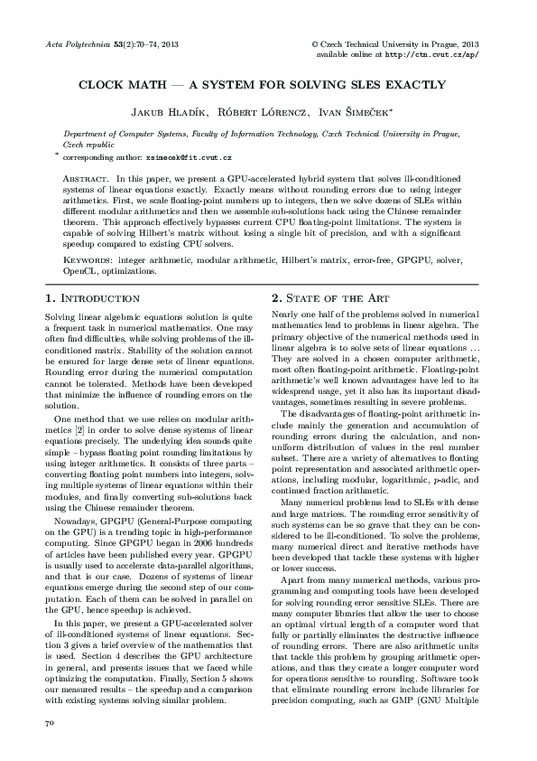 (PDF) Clock Math – A System for Solving SLEs Exactly