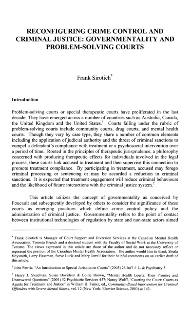 (PDF) Reconfiguring Crime Control and Criminal Justice: Governmentality ...