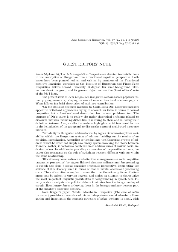 (PDF) Guest editors’ note
