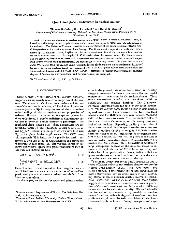 (PDF) Quark and gluon condensates in nuclear matter