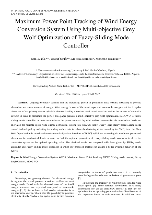(PDF) Maximum Power Point Tracking of Wind Energy Conversion System ...