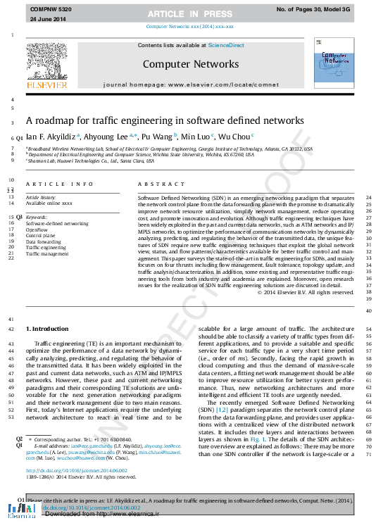 (PDF) A roadmap for traffic engineering in software defined networks