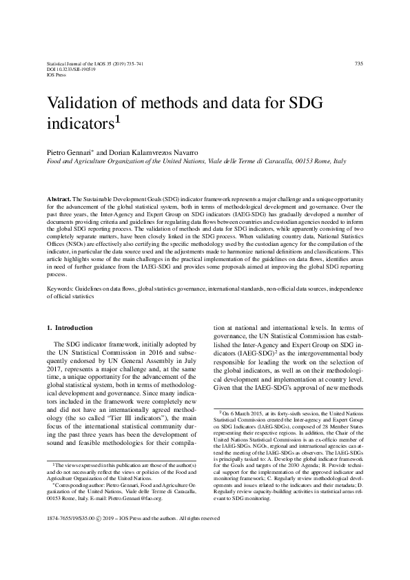 (PDF) Validation of methods and data for SDG indicators1