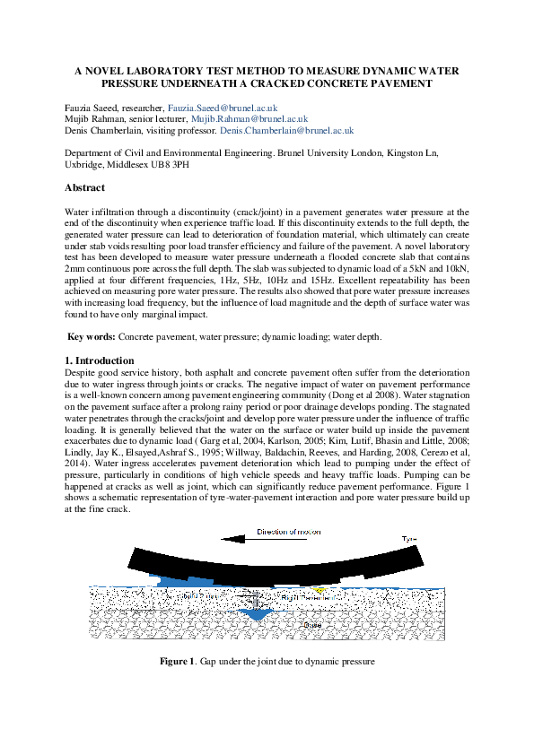 (PDF) A Novel Laboratory Test Method to Measure Dynamic Water Pressure ...