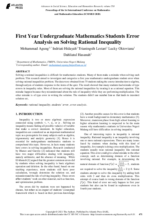 (PDF) First Year Undergraduate Mathematics Students Error Analysis on ...