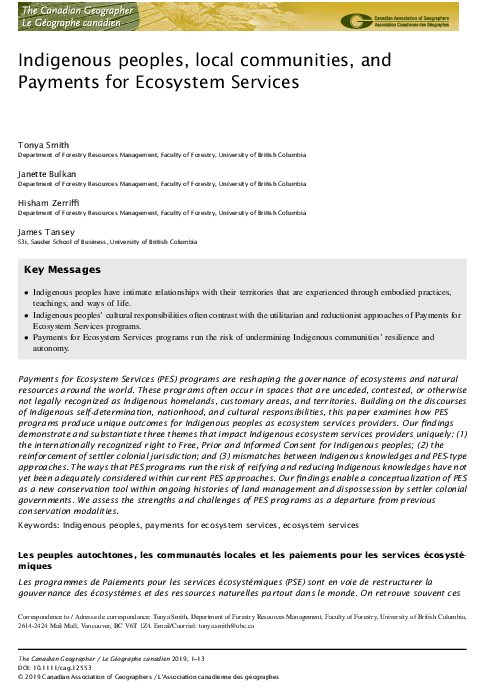 (PDF) Indigenous peoples, local communities, and Payments for Ecosystem ...