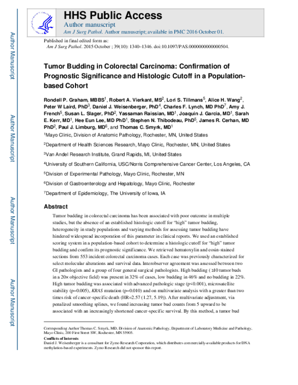 (PDF) Faculty of 1000 evaluation for Tumor Budding in Colorectal ...