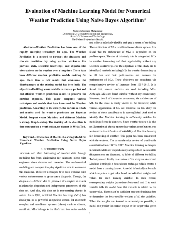 (PDF) Evaluation of Machine Learning Model for Numerical Weather ...