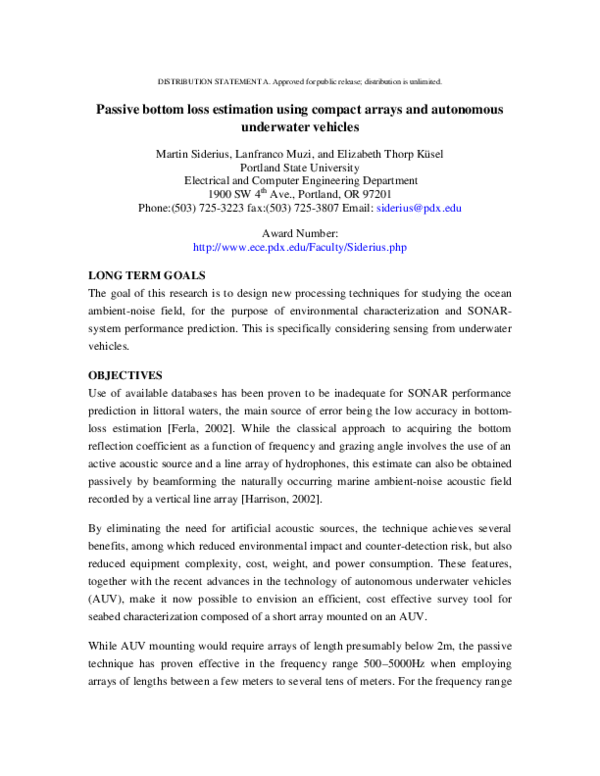 (PDF) Passive Bottom Loss Estimation Using Compact Arrays and ...