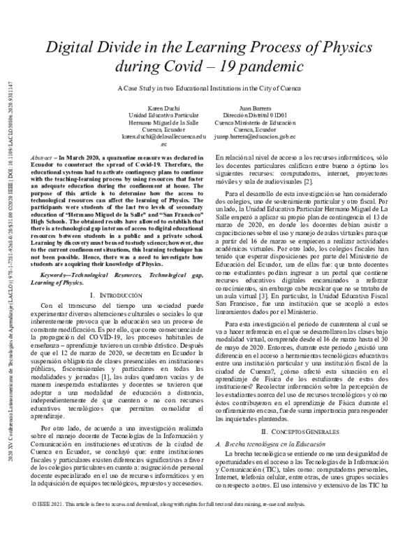 (PDF) Digital Divide in the Learning Process of Physics during Covid ...
