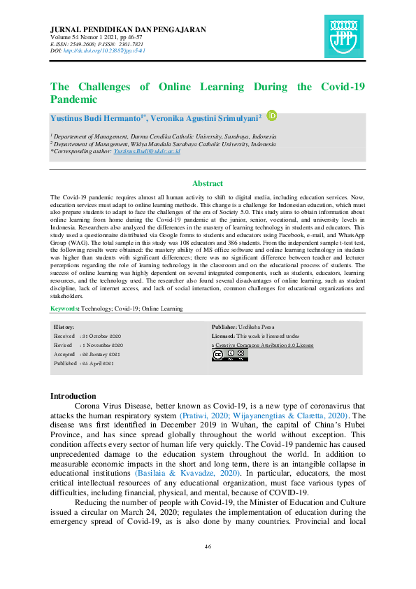(PDF) The Challenges of Online Learning During the Covid-19 Pandemic