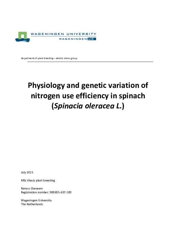 (PDF) Physiology and genetic variation of nitrogen use efficiency in ...