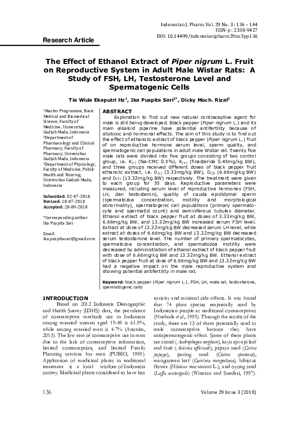 (PDF) The Effect of Ethanol Extract of Piper nigrum L. Fruit on ...