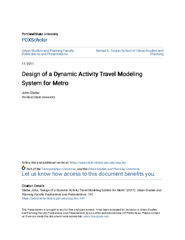 (PDF) Design of a Dynamic Activity Travel Modeling System for Metro