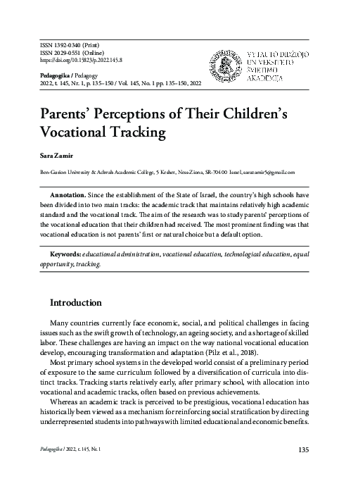 (PDF) Parents’ Perceptions of Their Children’s Vocational Tracking