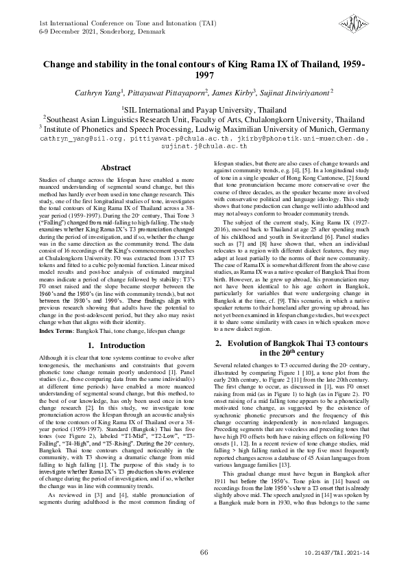 (PDF) Change and stability in the tonal contours of King Rama IX of ...