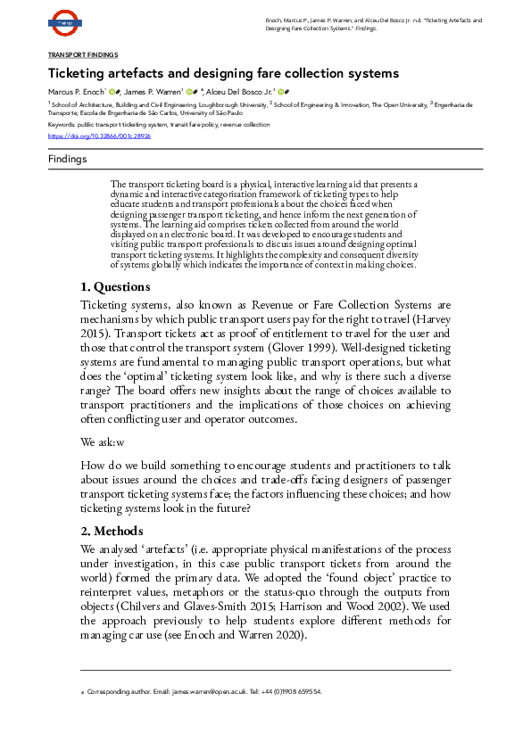 (PDF) Ticketing artefacts and designing fare collection systems