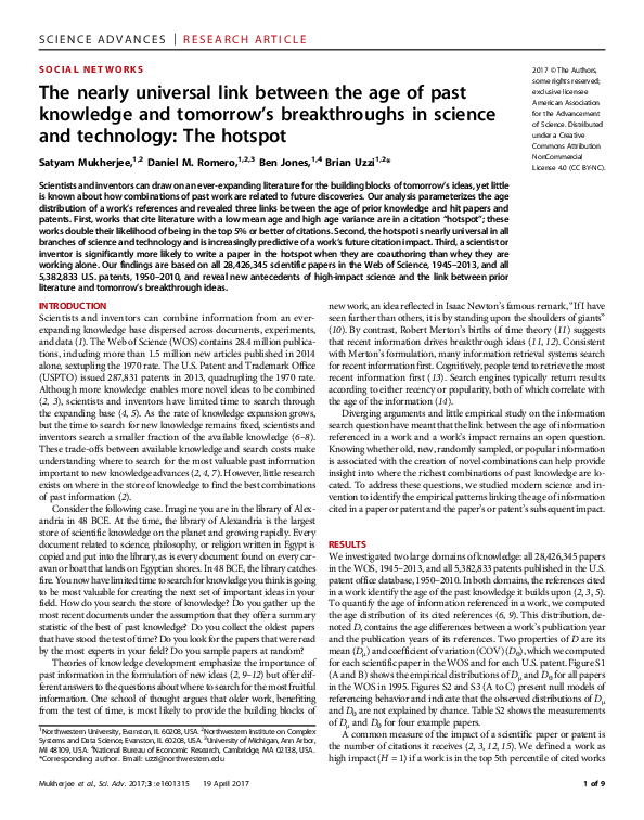 (PDF) The nearly universal link between the age of past knowledge and ...
