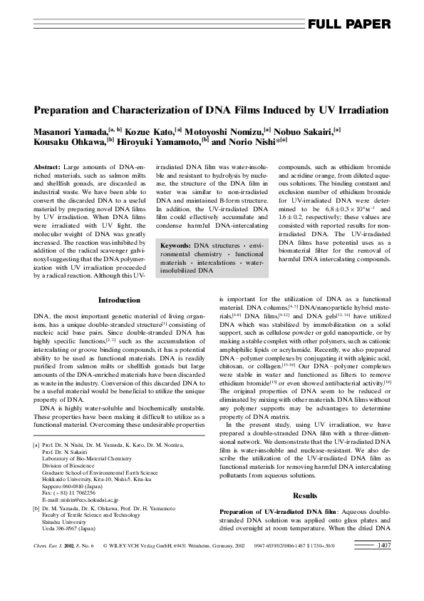 (PDF) Preparation and Characterization of DNA Films Induced by UV ...