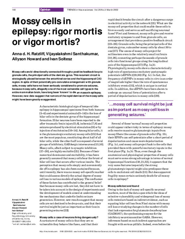 Mossy cells in epilepsy: rigor mortis or vigor mortis?