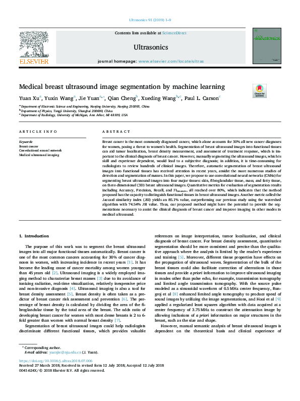 (PDF) Medical breast ultrasound image segmentation by machine learning