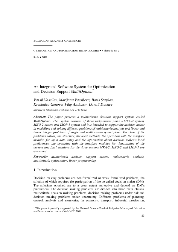 (PDF) An Integrated Software System for Optimization and Decision ...