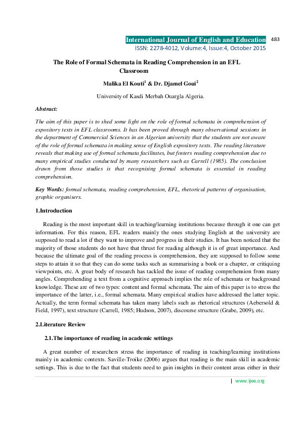 (PDF) The Role of Formal Schemata in Reading Comprehension in an EFL ...