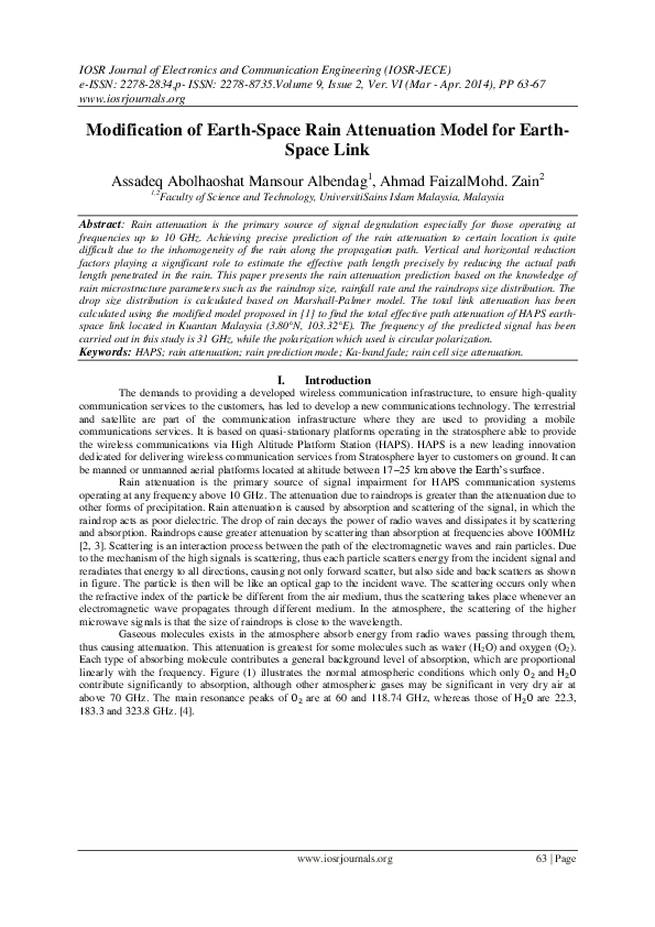 (PDF) Modification of Earth-Space Rain Attenuation Model for EarthSpace ...
